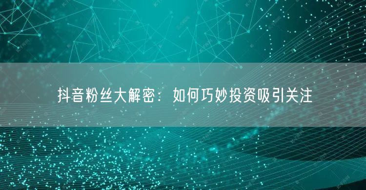 抖音粉丝大解密：如何巧妙投资吸引关注