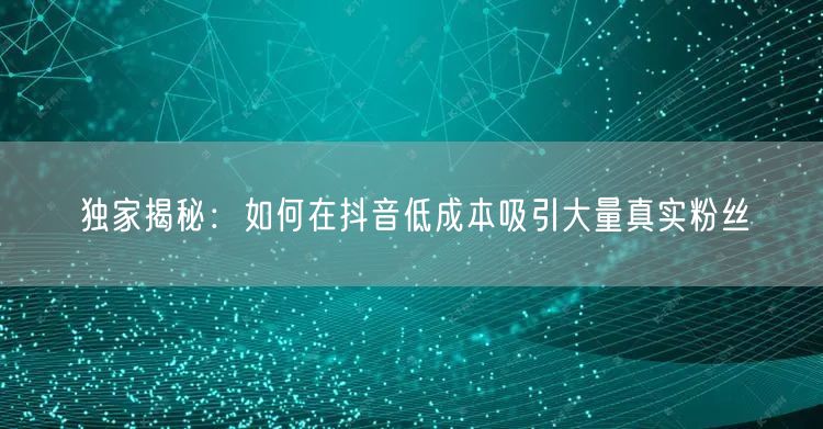 独家揭秘：如何在抖音低成本吸引大量真实粉丝
