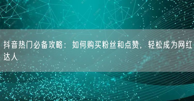抖音热门必备攻略：如何购买粉丝和点赞，轻松成为网红达人