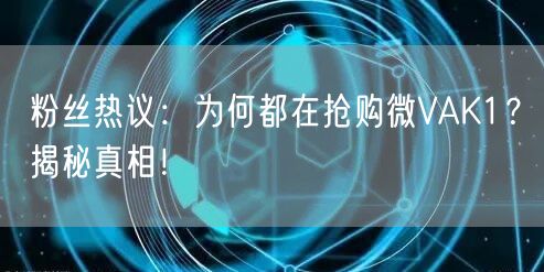 粉丝热议：为何都在抢购微VAK1？揭秘真相！