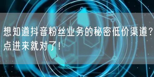 想知道抖音粉丝业务的秘密低价渠道？点进来就对了！